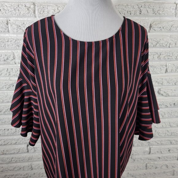 Worthington Womens Top 1X Plus Double Bell Sleeve Black Stripe Back STR82E - Picture 3 of 9